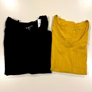 Lot of 2 LOFT‎ Black & Yellow Cotton Short Sleeve Tees NWT